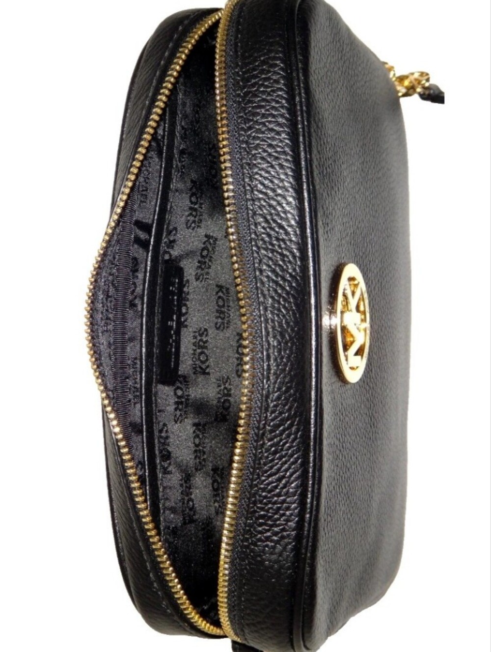MICHAEL KORS Women's Fulton LG EW Crossbody Bag Purse Black Leather Gold MK Logo - Picture 6 of 12